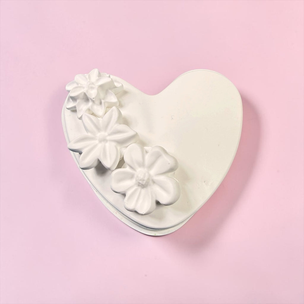 Heart Keepsake Box Jewelry Holder Floral Lid.  Handcrafted Eco Resin White