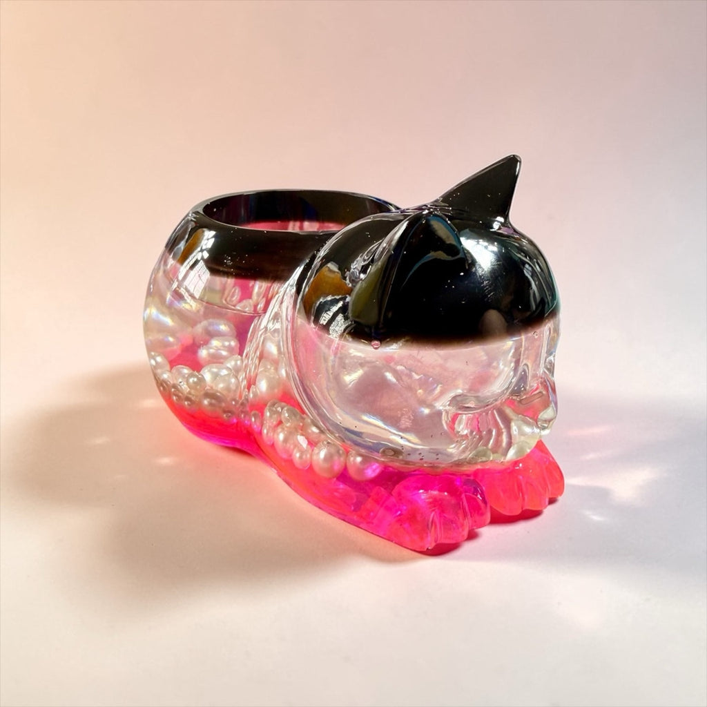 Resin Remnant Creation Sleeping Cat Tea Light Holder Pink Glow Pearl