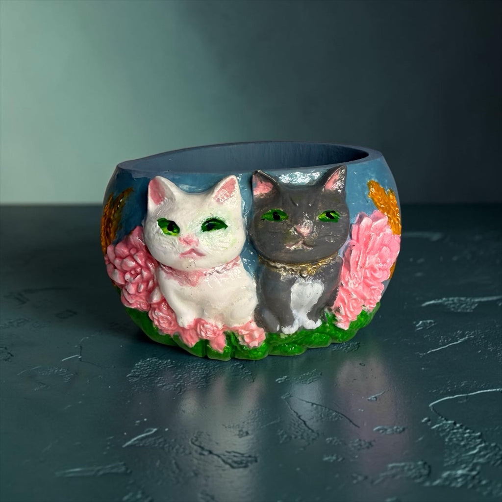 Handmade Eco Resin Cat Jar | Floral Succulent Planter | Cat Lover Gift
