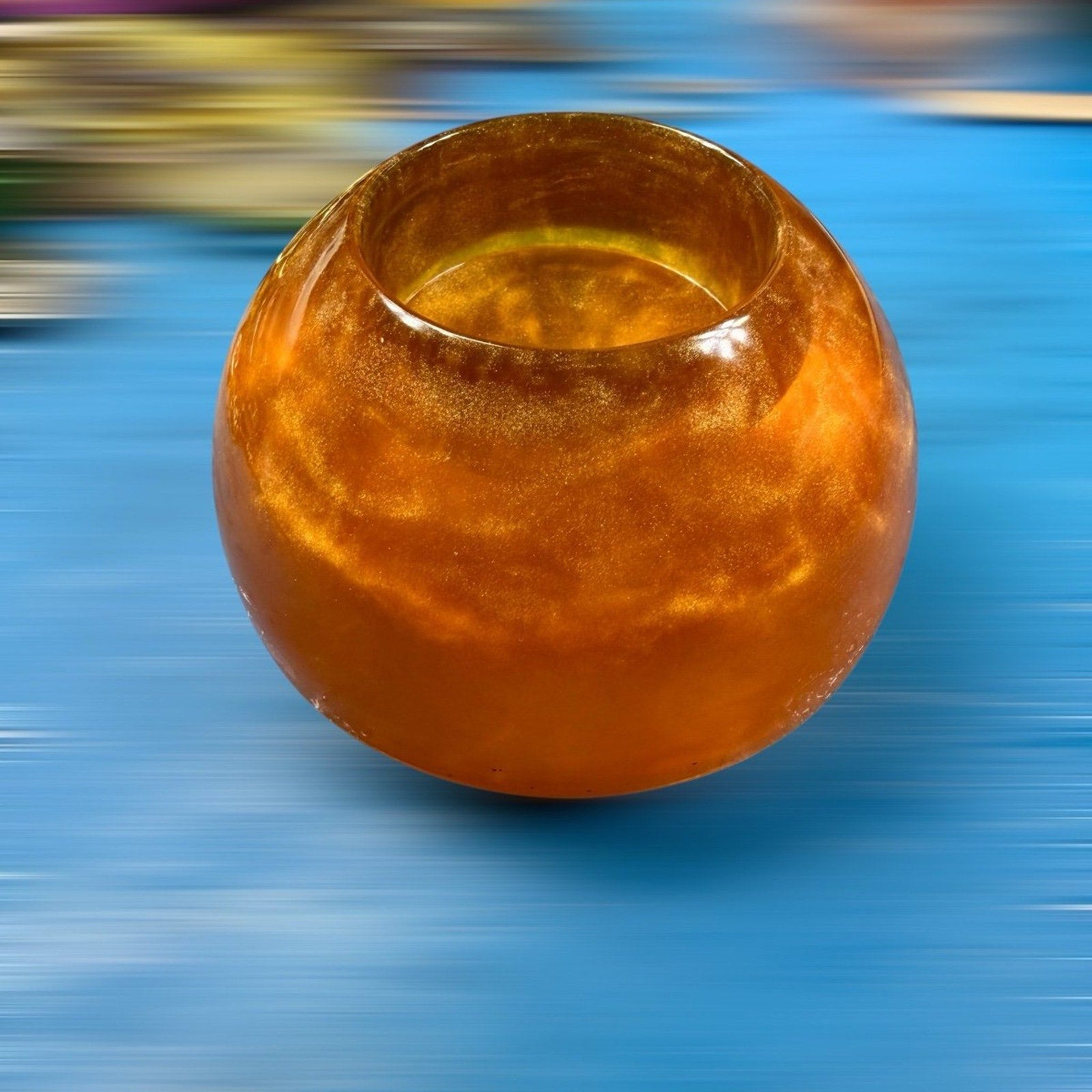 Handmade Gold/Amber Resin Tea Light Candle Holder – Warm Glow Home Decor