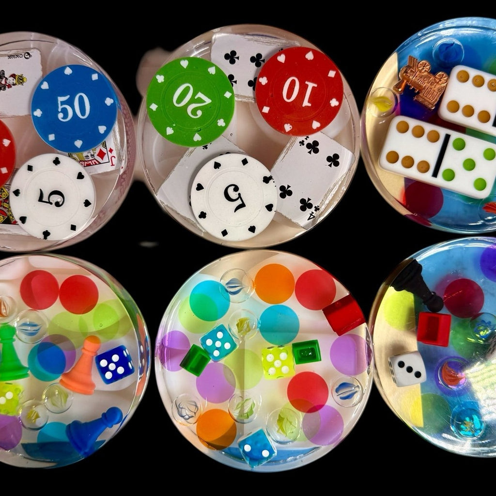 6 Handmade Clear Resin Game Night Coasters Set 6 Bundle/See Shop for Individual