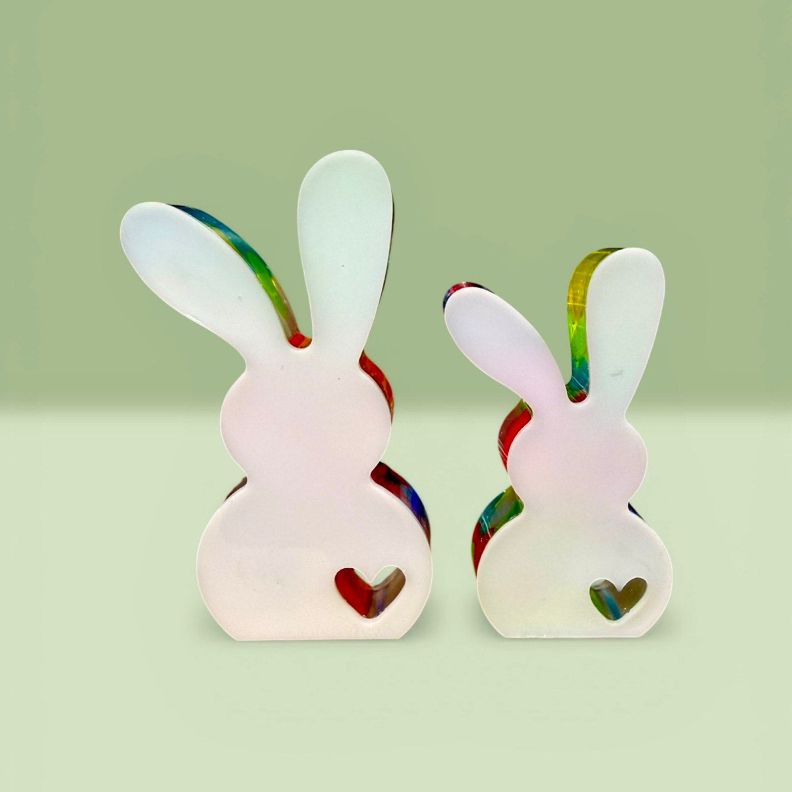 Handmade Resin Bunny Set Colorful Jellybean Easter Decor Shelf Sitter Boho Decor