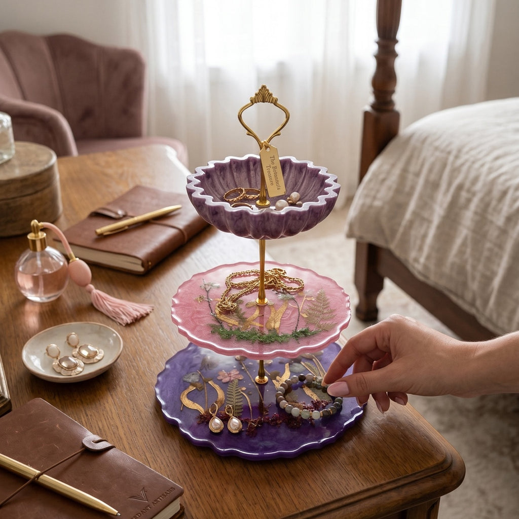 Hidden Grove Tiered Stand | Handcrafted Woodland Resin Display Tray | Botanical