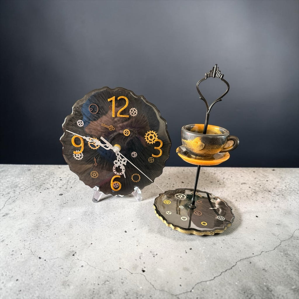 Steampunk Decor Set Clock + Mini Tier Tray | Jewelry Stand Bundle Handcrafted