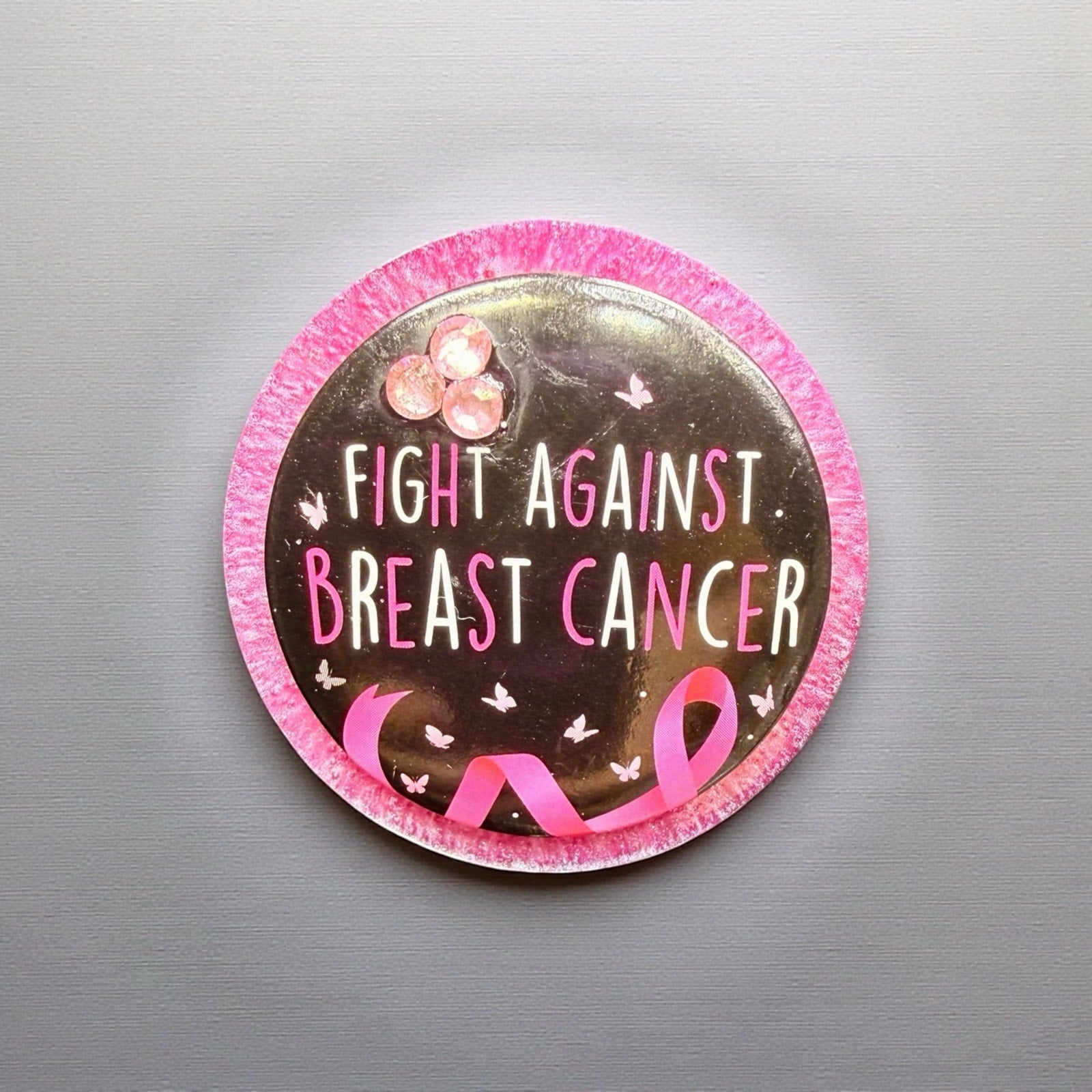Handcrafted Resin Breast Cancer Awareness Magnet Pink Ribbon Courage Gift