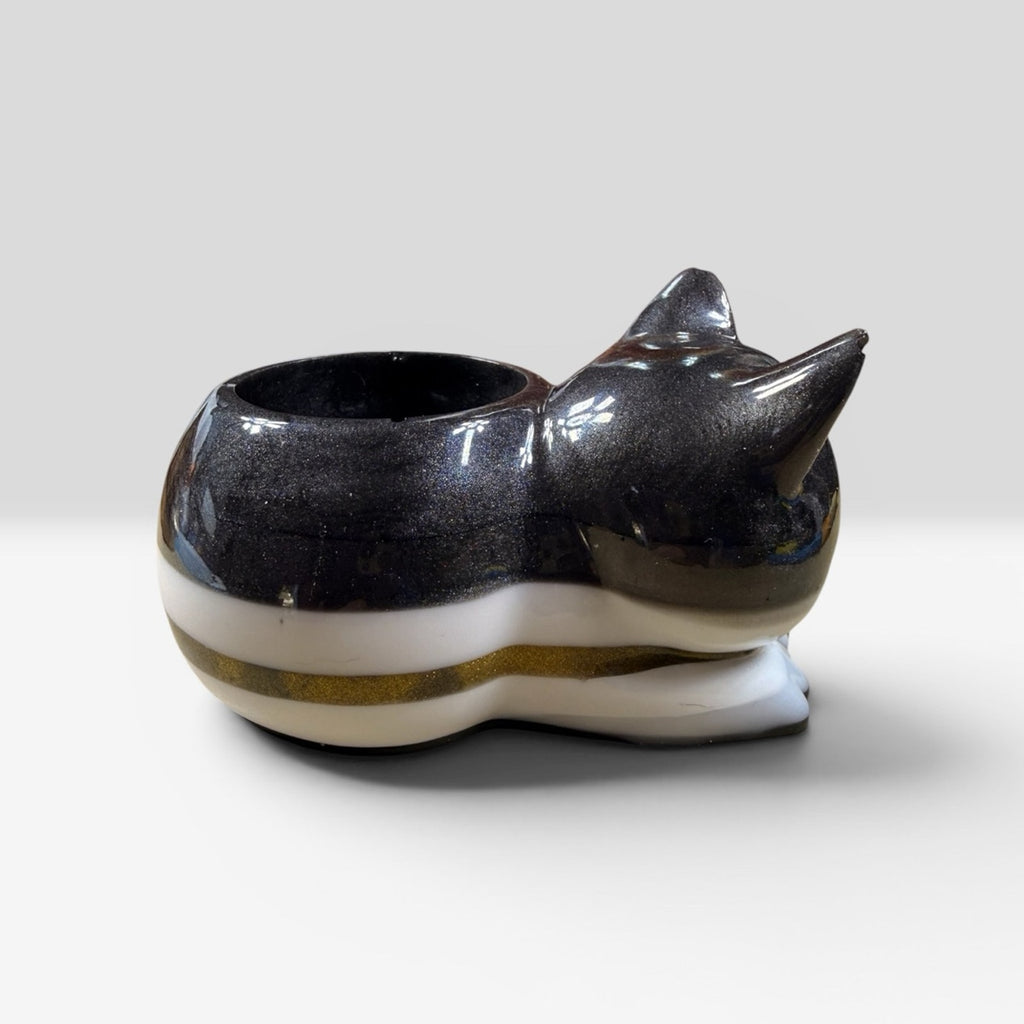 Handcrafted Sleeping Cat Candle Holder | Resin Cat Decor Catchall Cat Lover