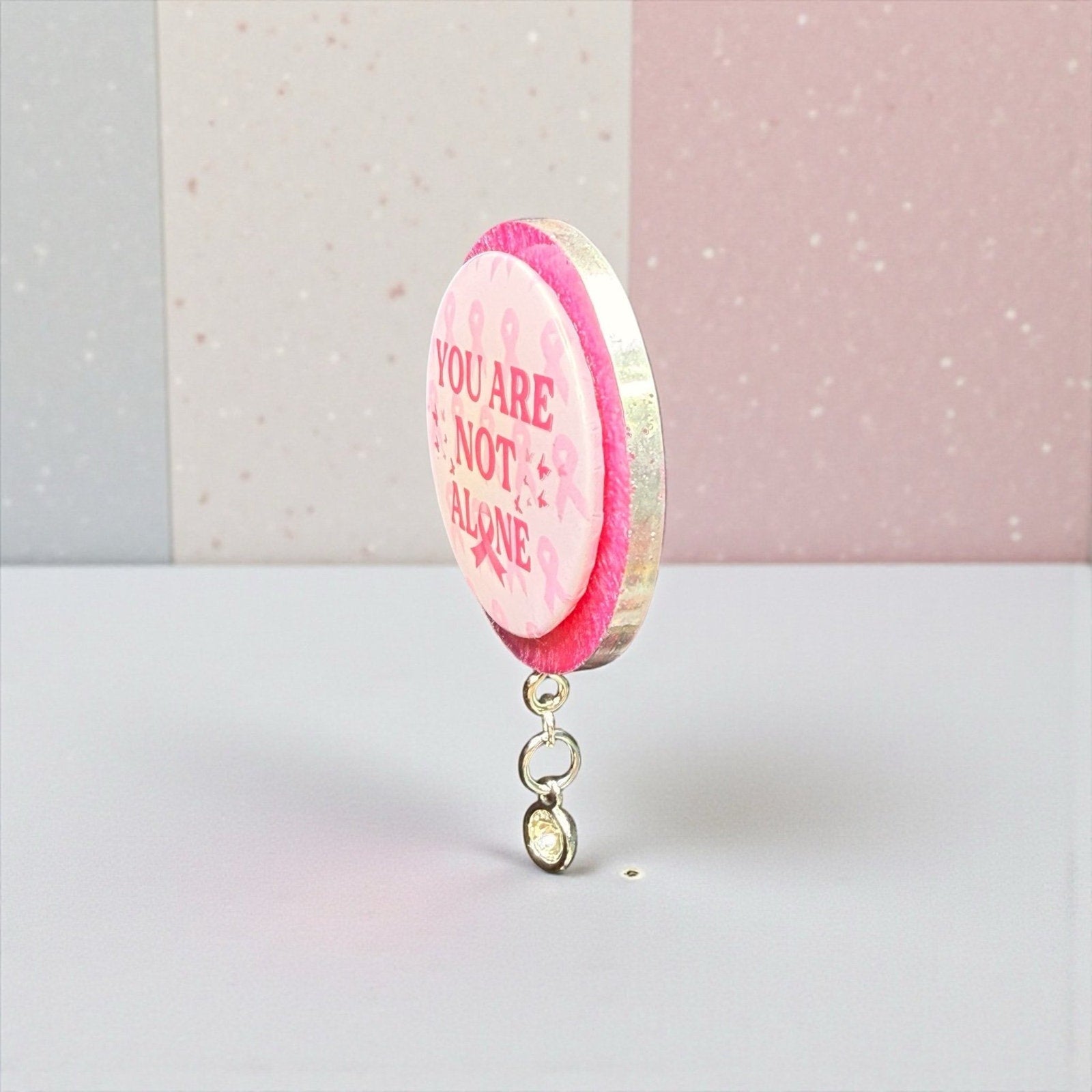 Handcrafted Resin Breast Cancer Support Magnet You Are Not Alone Gift w/ Bead