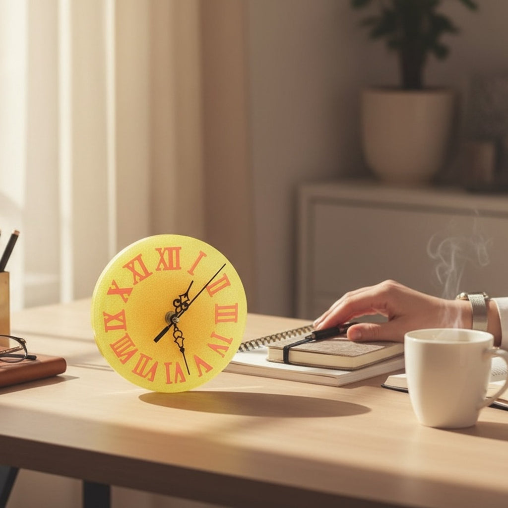 Yellow/Orange Resin Clock | Bright Retro Desk Clock | Functional Art Home Decor