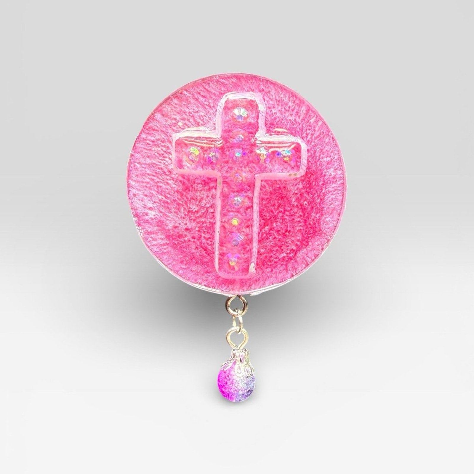 Handmade Resin Cross Magnet Faith Christian Gift Pink Rhinestone Cross w/ Bead