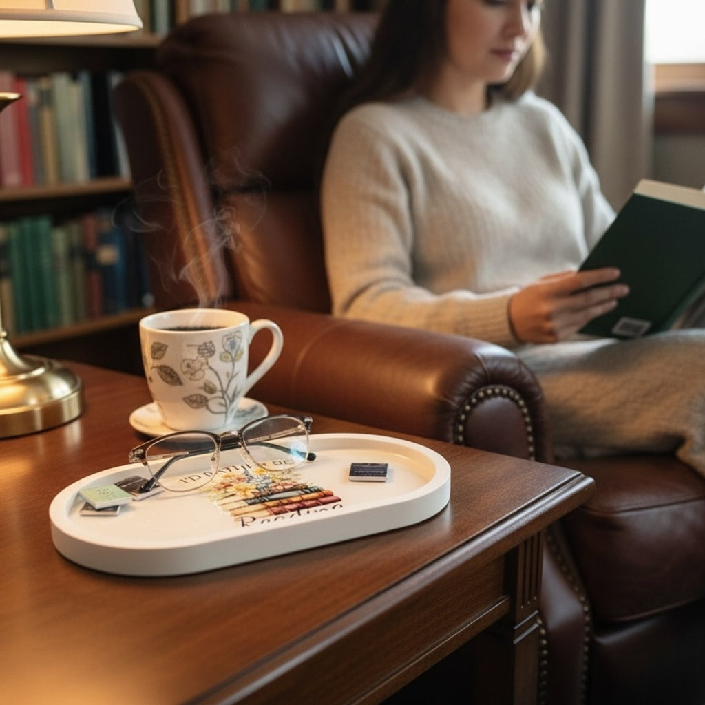 Trinket Tray Book Lover Decor “I’d Rather Be Reading” Handcrafted Eco Resin