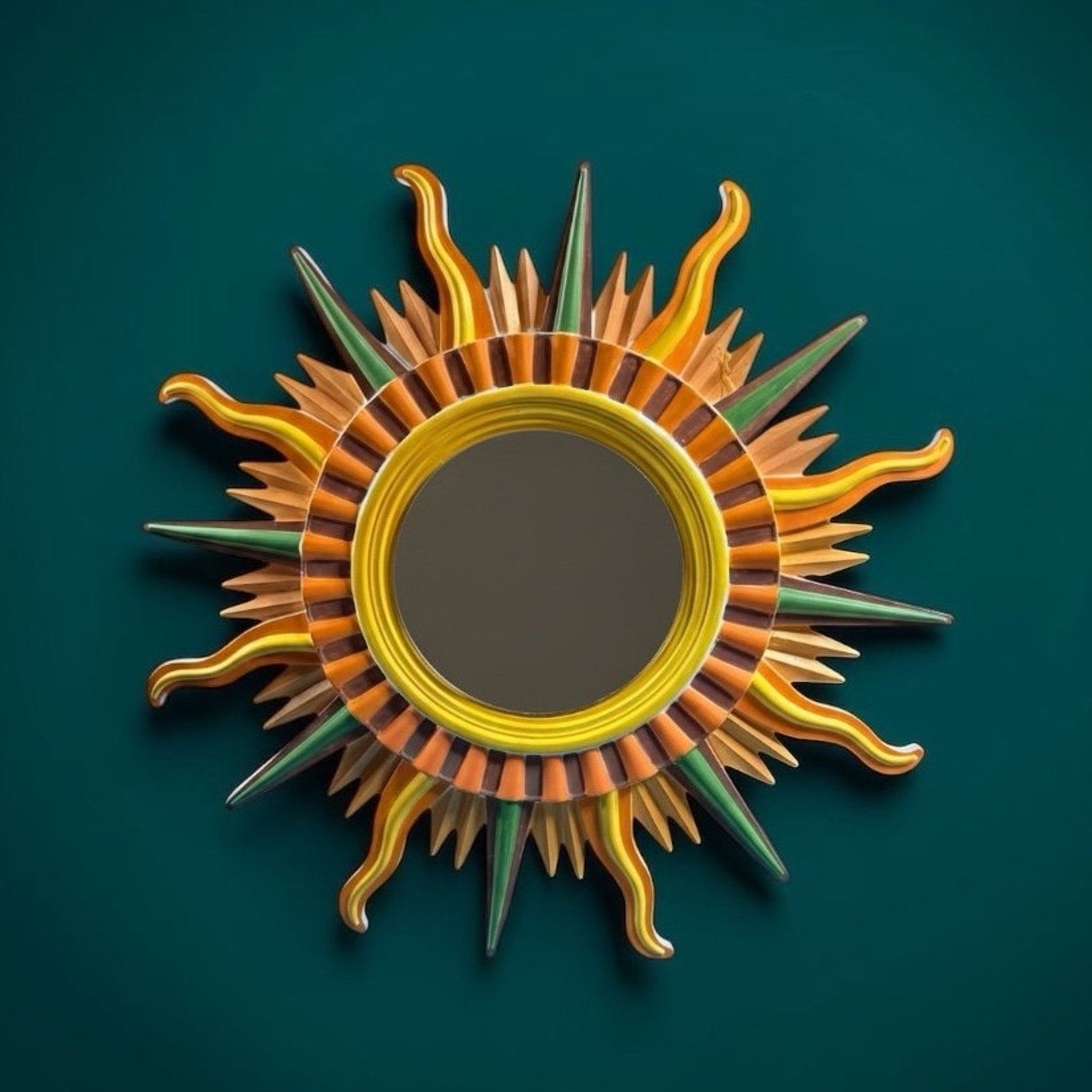 Sunburst Mirror 70s Retro Wall Decor Boho Statement Piece Eco Resin Handcrafted