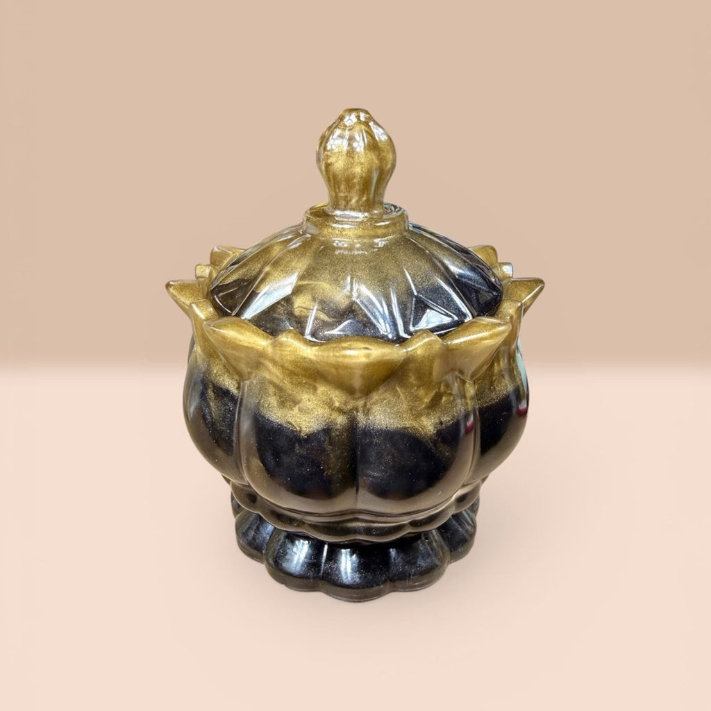 Handcrafted Resin Trinket Jar Gold Black Vanity Jewelry Holder Decor Boho
