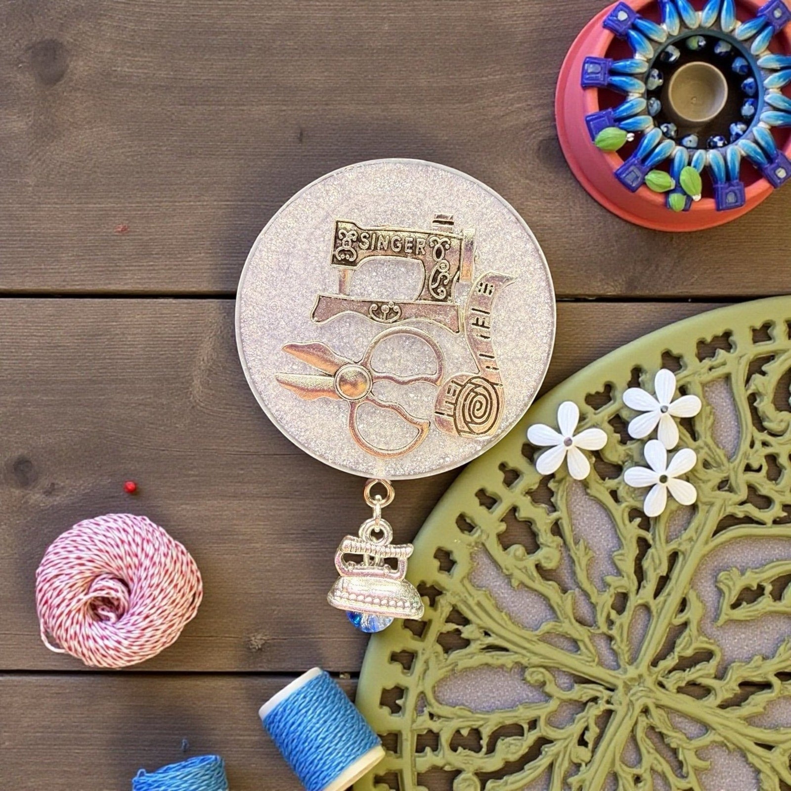 Handmade Resin Sewing Magnet Singer Machine Scissors Dangle Charm Gift