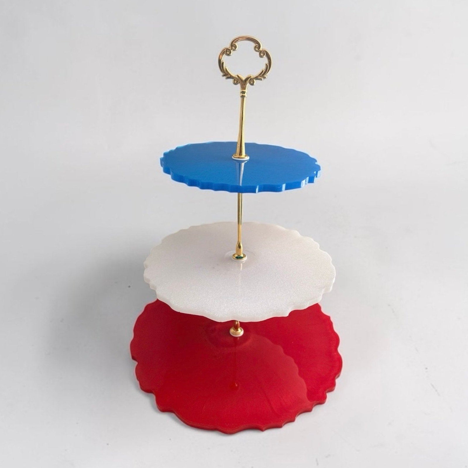 Patriotic Red White and Blue Handcrafted Resin Tier Tray Holiday Gift Summer