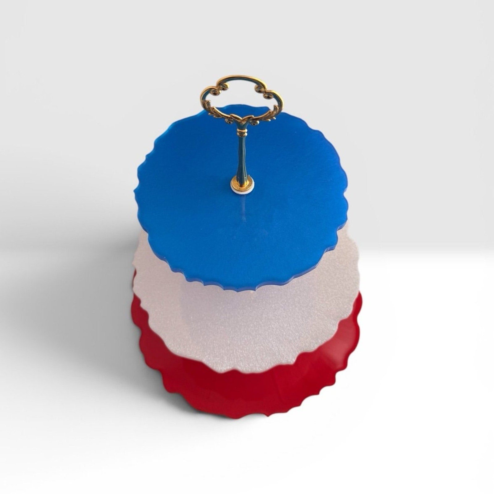 Patriotic Red White and Blue Handcrafted Resin Tier Tray Holiday Gift Summer