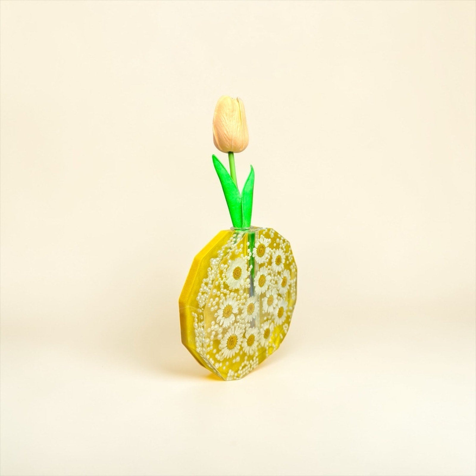 Handcrafted Epoxy Resin Daisy Bud Vase • Yellow Floral Mini Vase Decor