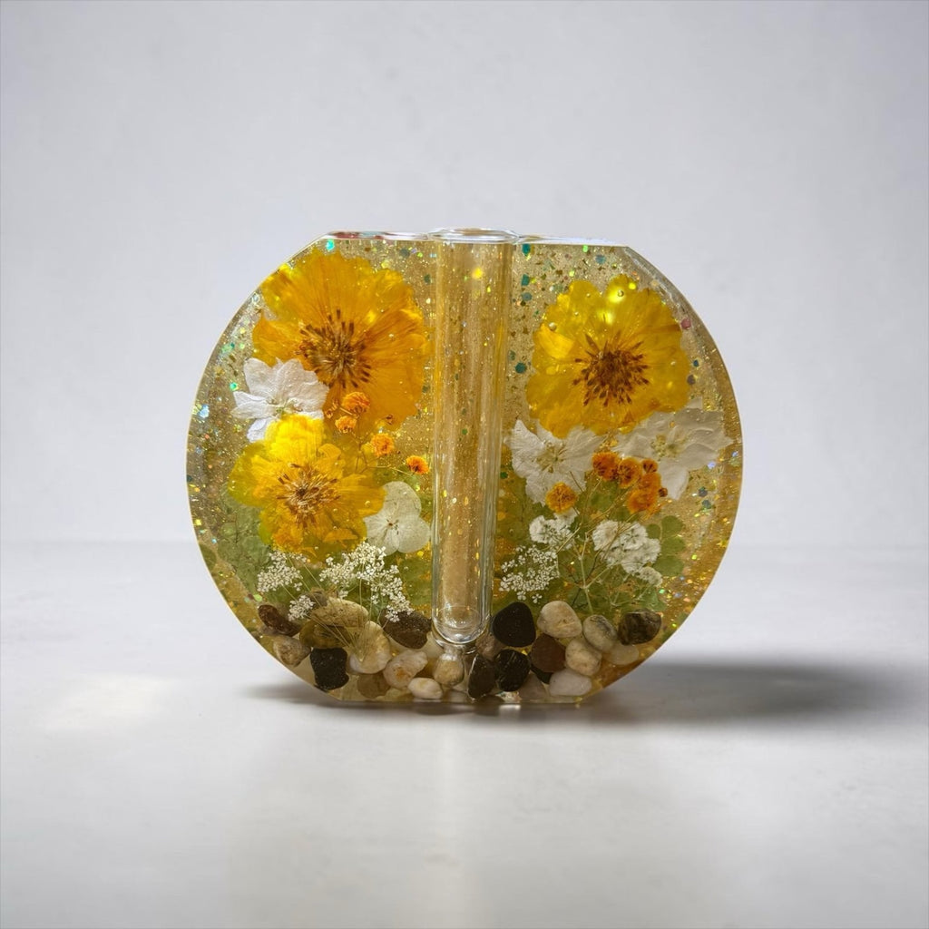 Handmade Pressed Flower Resin Vase | Wildflower Decor | Nature-Inspired Home Acc