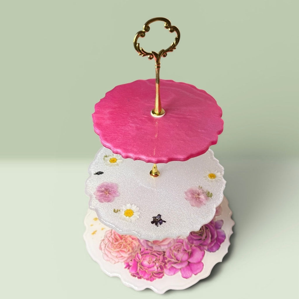 Handmade 3 Tier Resin Tray | Pressed Flower Stand | Jewelry Dessert Tea Party De