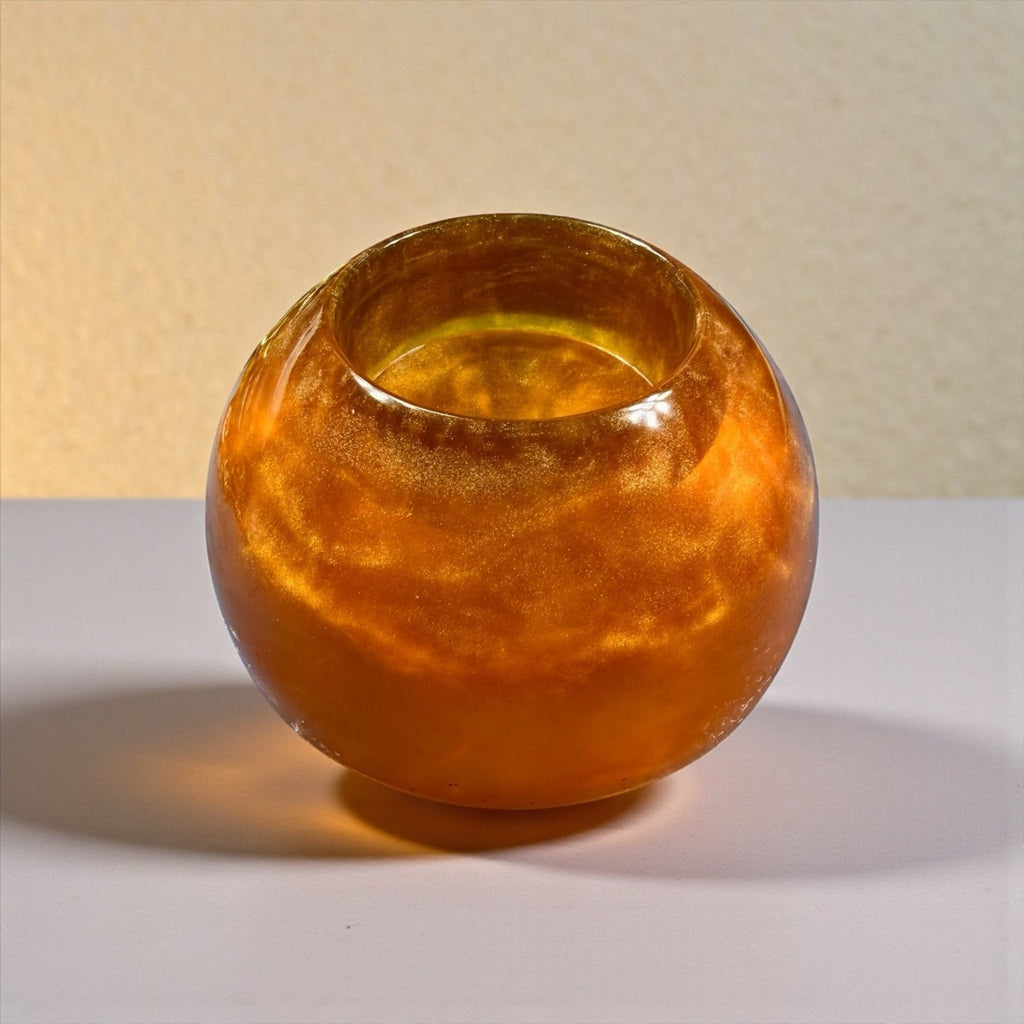 Handmade Gold/Amber Resin Tea Light Candle Holder – Warm Glow Home Decor