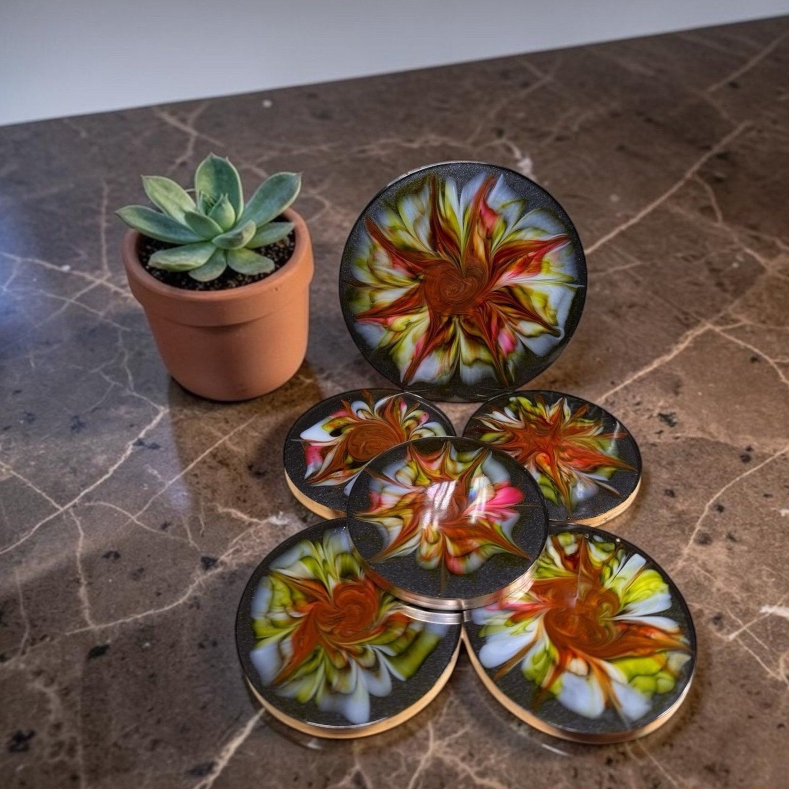 Handcrafted Resin Bloom Coaster Set of 6 | Abstract Floral Art Drink Coasters