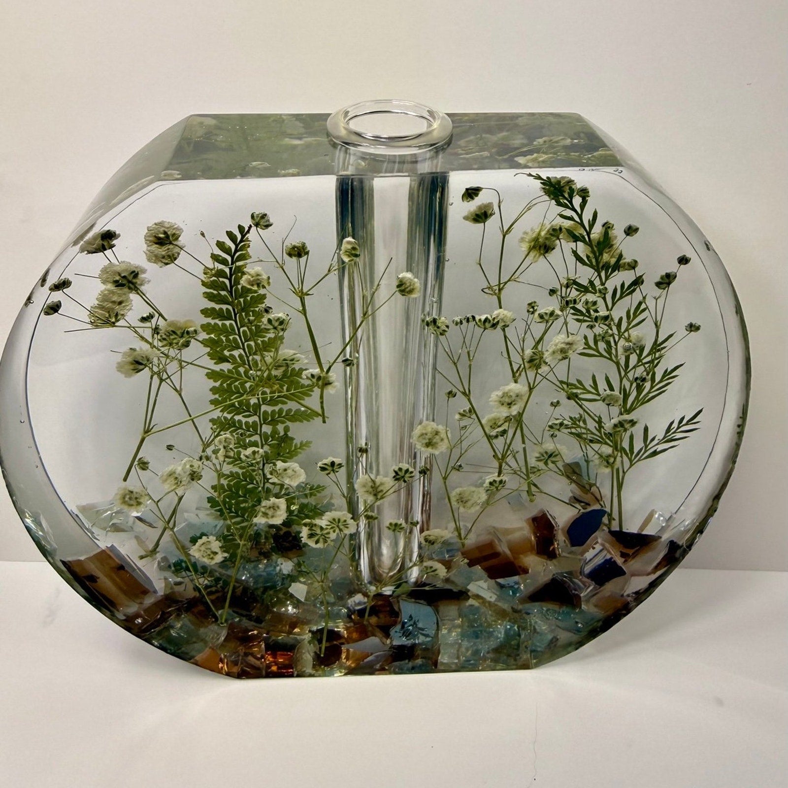 Handmade Forever Bloom Pressed Flower Resin Vase Neutral Botanical Vase