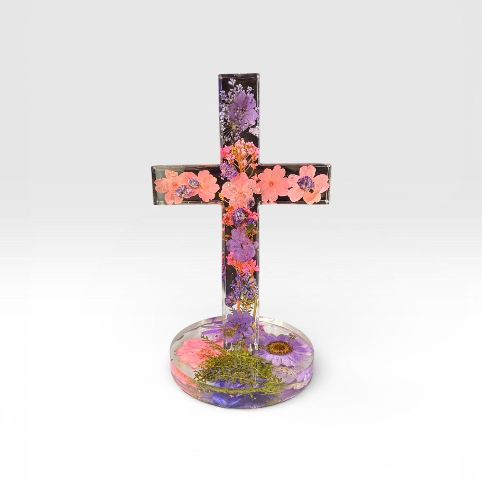 Handmade Floral Resin Cross w/ Pressed Flowers—Lenten Gift Handmade Faith Decor