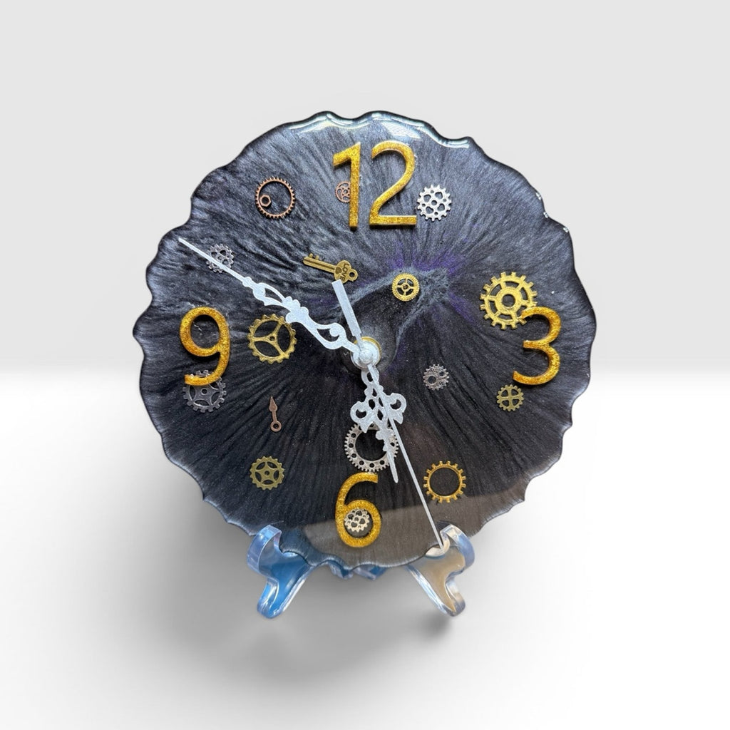 Steampunk Clock Gear Wall Decor Black Gold Industrial Handcrafted Epoxy Resin