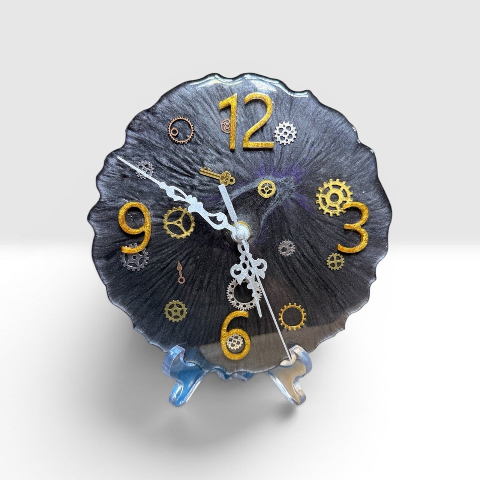 Steampunk Clock Gear Wall Decor Black Gold Industrial Handcrafted Epoxy Resin
