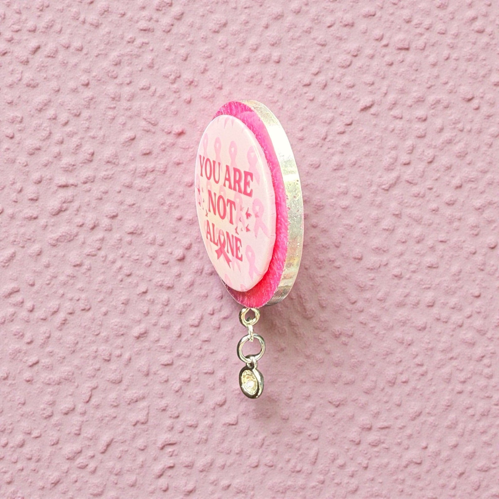 Handcrafted Resin Breast Cancer Support Magnet You Are Not Alone Gift w/ Bead