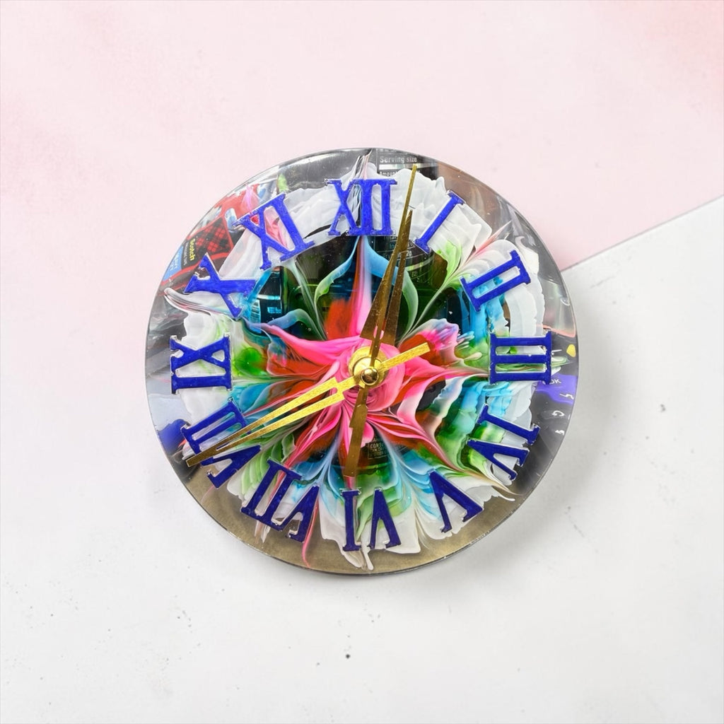 Resin Bloom Clock | Colorful Roman Numeral Desk Clock | Functional Art Decor