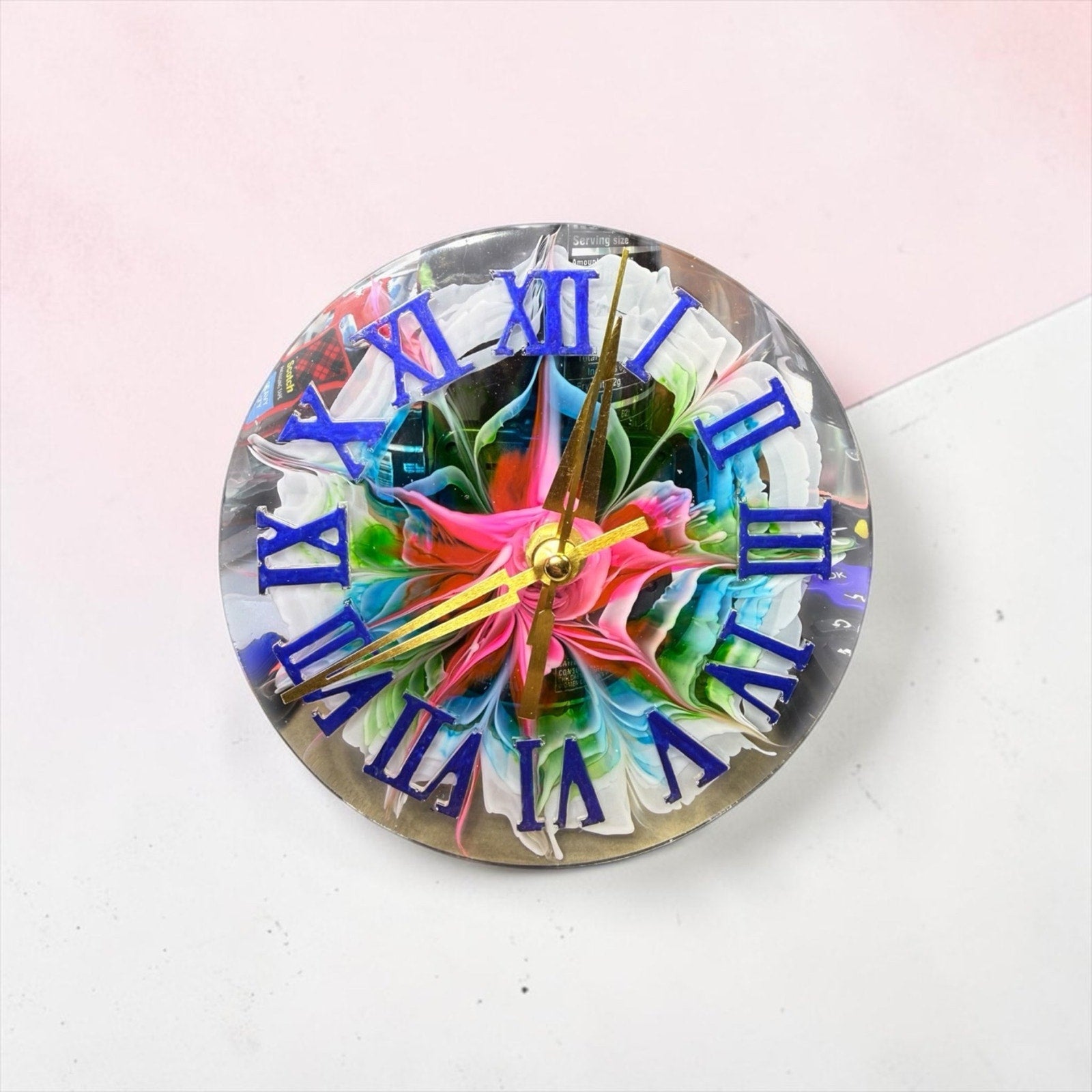 Resin Bloom Clock | Colorful Roman Numeral Desk Clock | Functional Art Decor