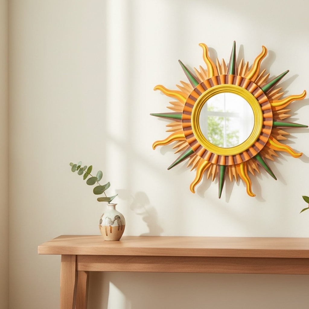 Sunburst Mirror 70s Retro Wall Decor Boho Statement Piece Eco Resin Handcrafted