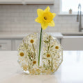 Handcrafted Resin Floral Vase Botanical with Gold Fireglass and Pressed Daisies