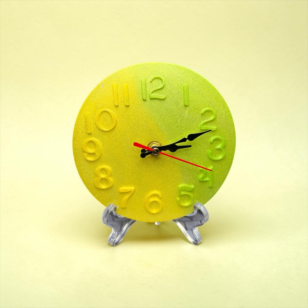 Lime Green/Yellow Resin Clock | Modern Pop Art Desk Clock Handcrafted Gift