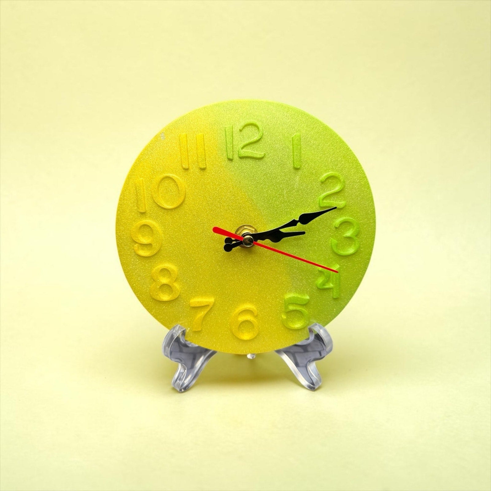 Lime Green/Yellow Resin Clock | Modern Pop Art Desk Clock Handcrafted Gift