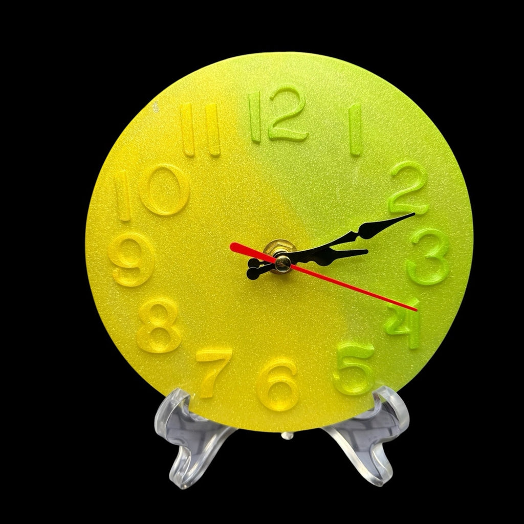 Lime Green/Yellow Resin Clock | Modern Pop Art Desk Clock Handcrafted Gift