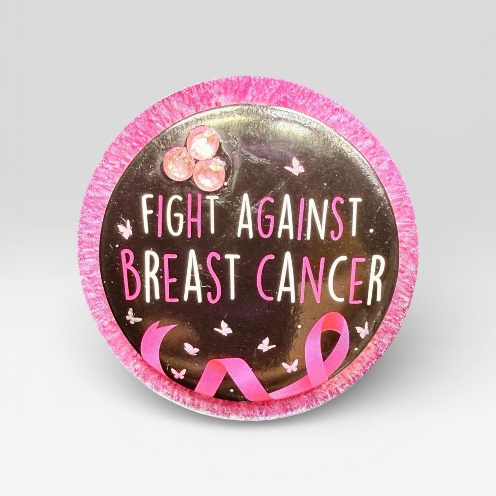 Handcrafted Resin Breast Cancer Awareness Magnet Pink Ribbon Courage Gift