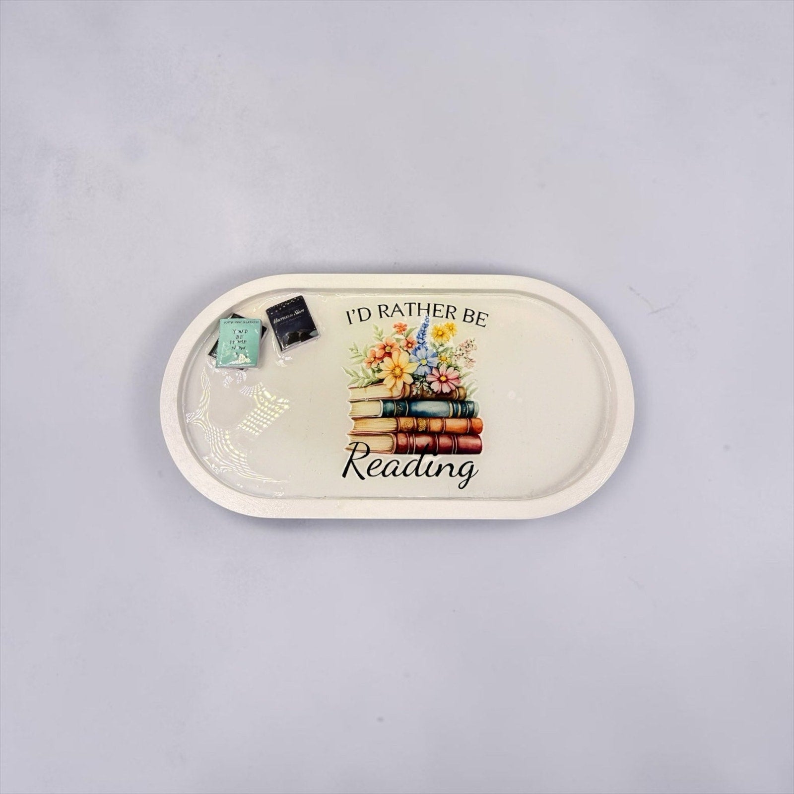 Trinket Tray Book Lover Decor “I’d Rather Be Reading” Handcrafted Eco Resin