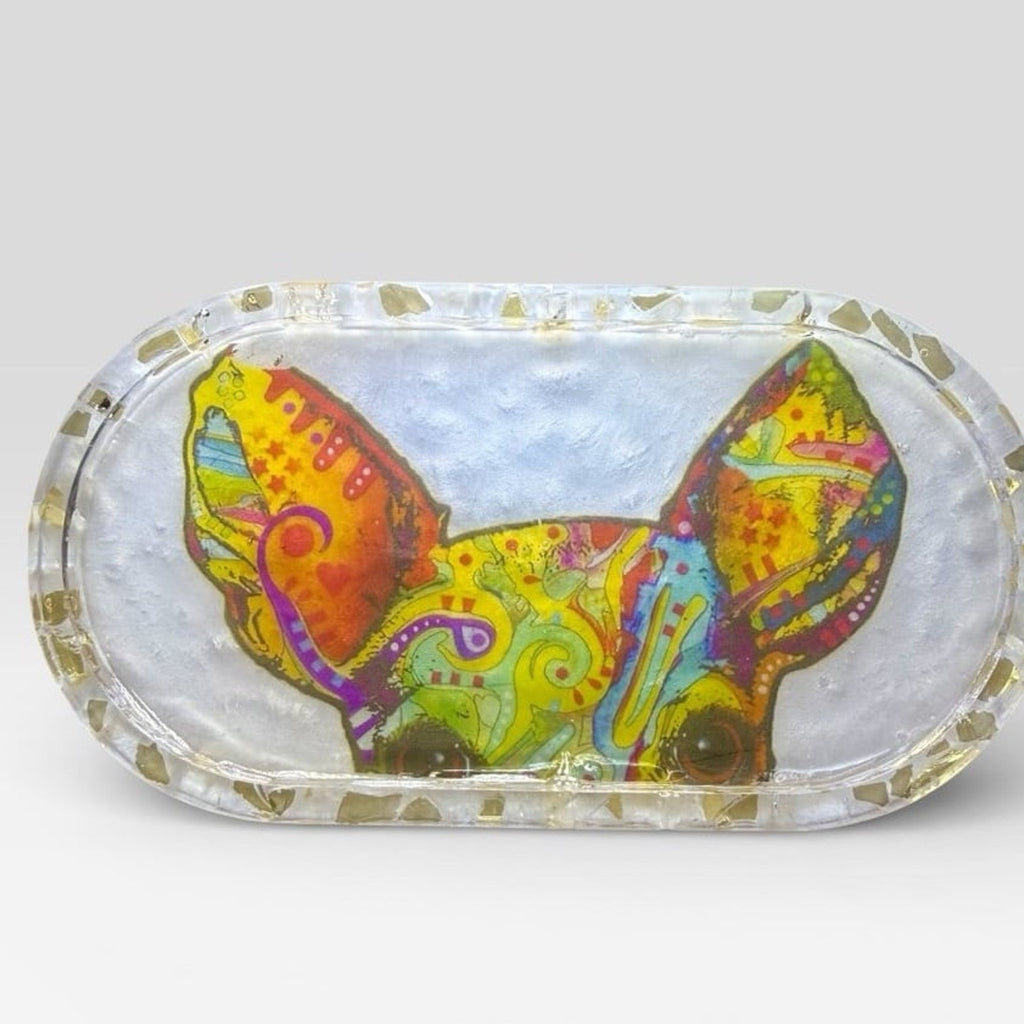 Handmade Epoxy Resin Dog Trinket Dish Jewelry Tray  Chihuahua Lover Gift Boho