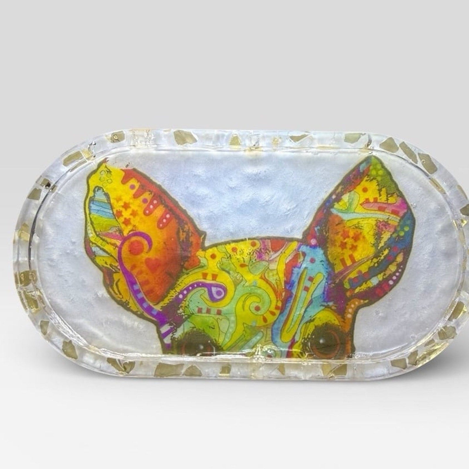 Handmade Epoxy Resin Dog Trinket Dish Jewelry Tray  Chihuahua Lover Gift Boho