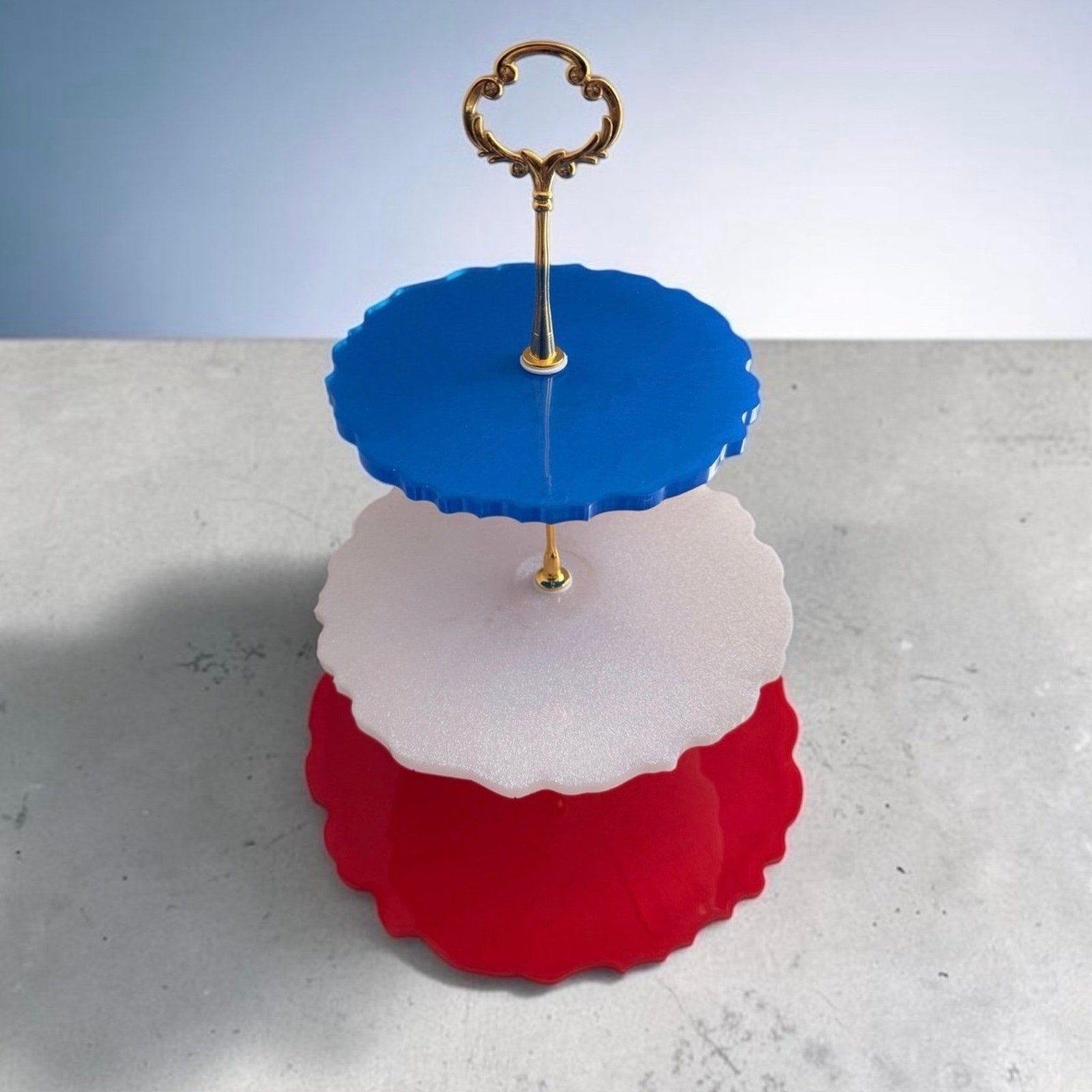 Patriotic Red White and Blue Handcrafted Resin Tier Tray Holiday Gift Summer