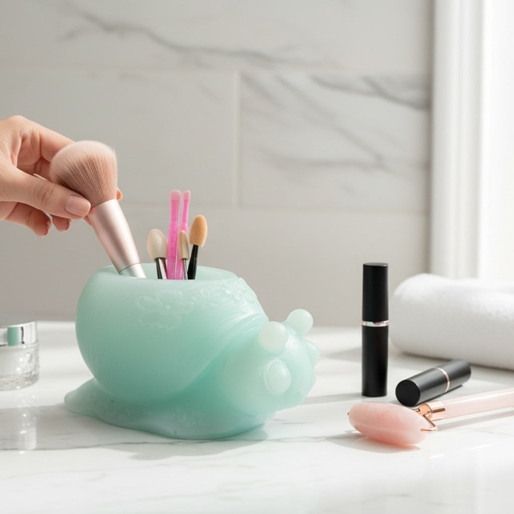 Snail Makeup Brush Holder Resin Organizer Cute Vanity Cup