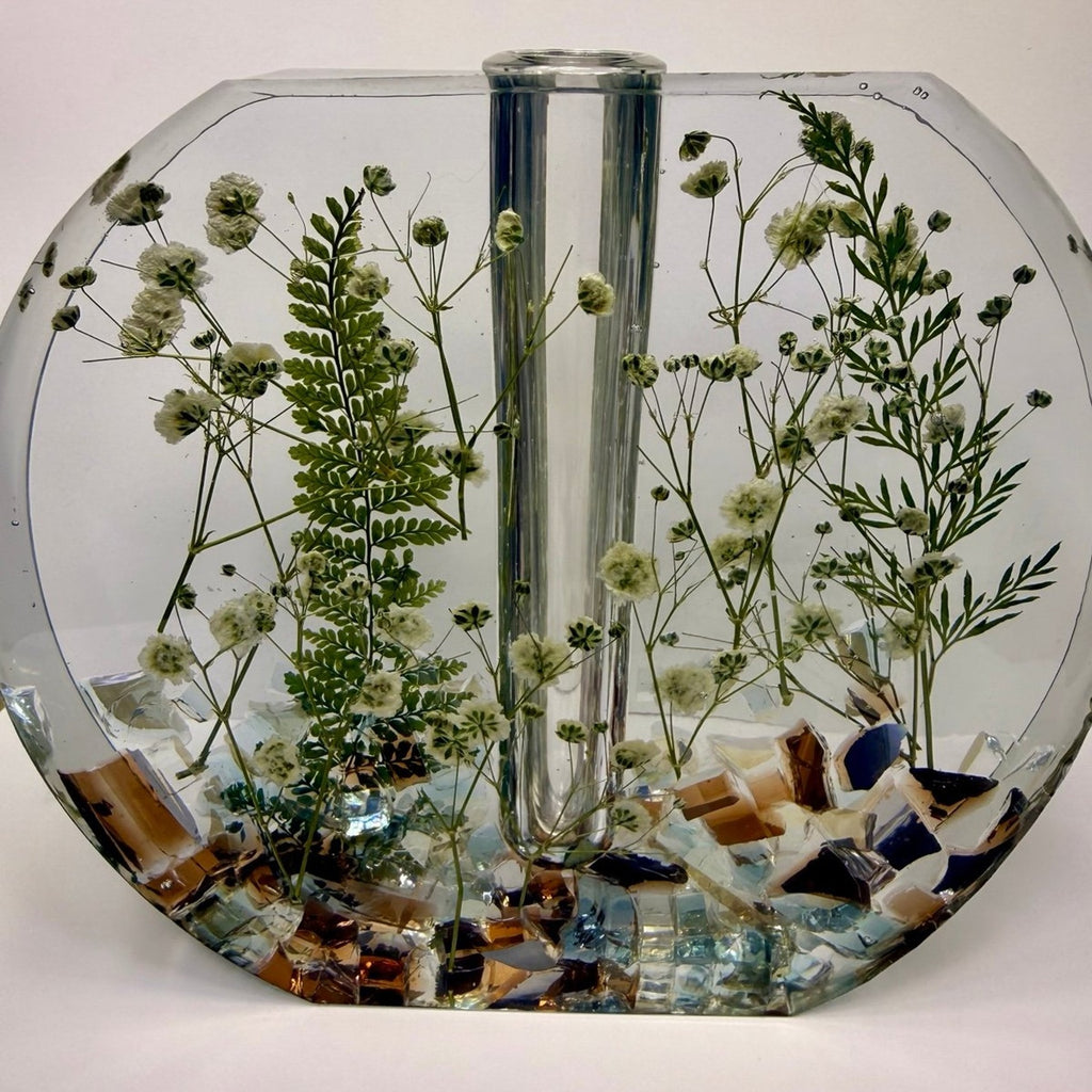 Handmade Forever Bloom Pressed Flower Resin Vase Neutral Botanical Vase