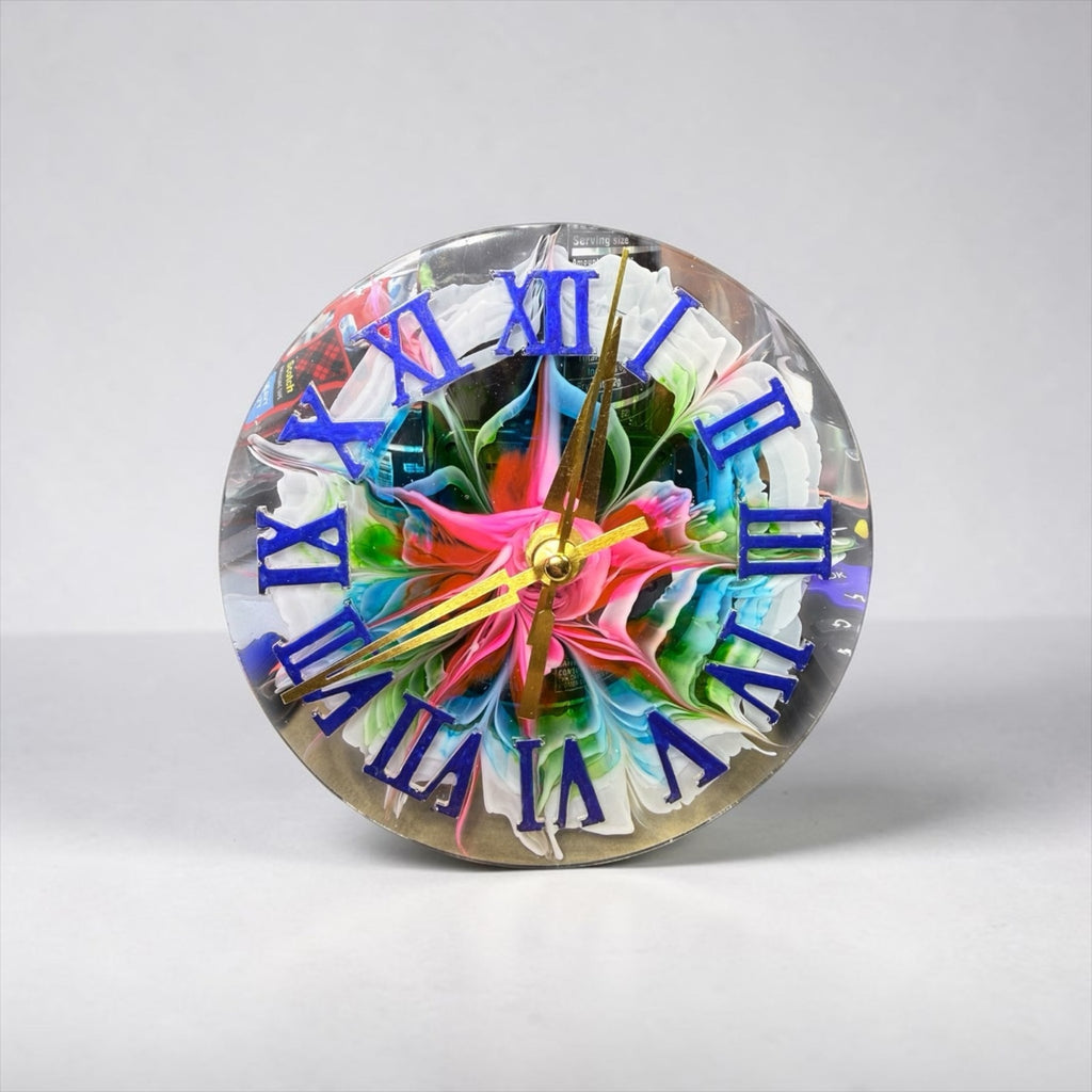 Resin Bloom Clock | Colorful Roman Numeral Desk Clock | Functional Art Decor