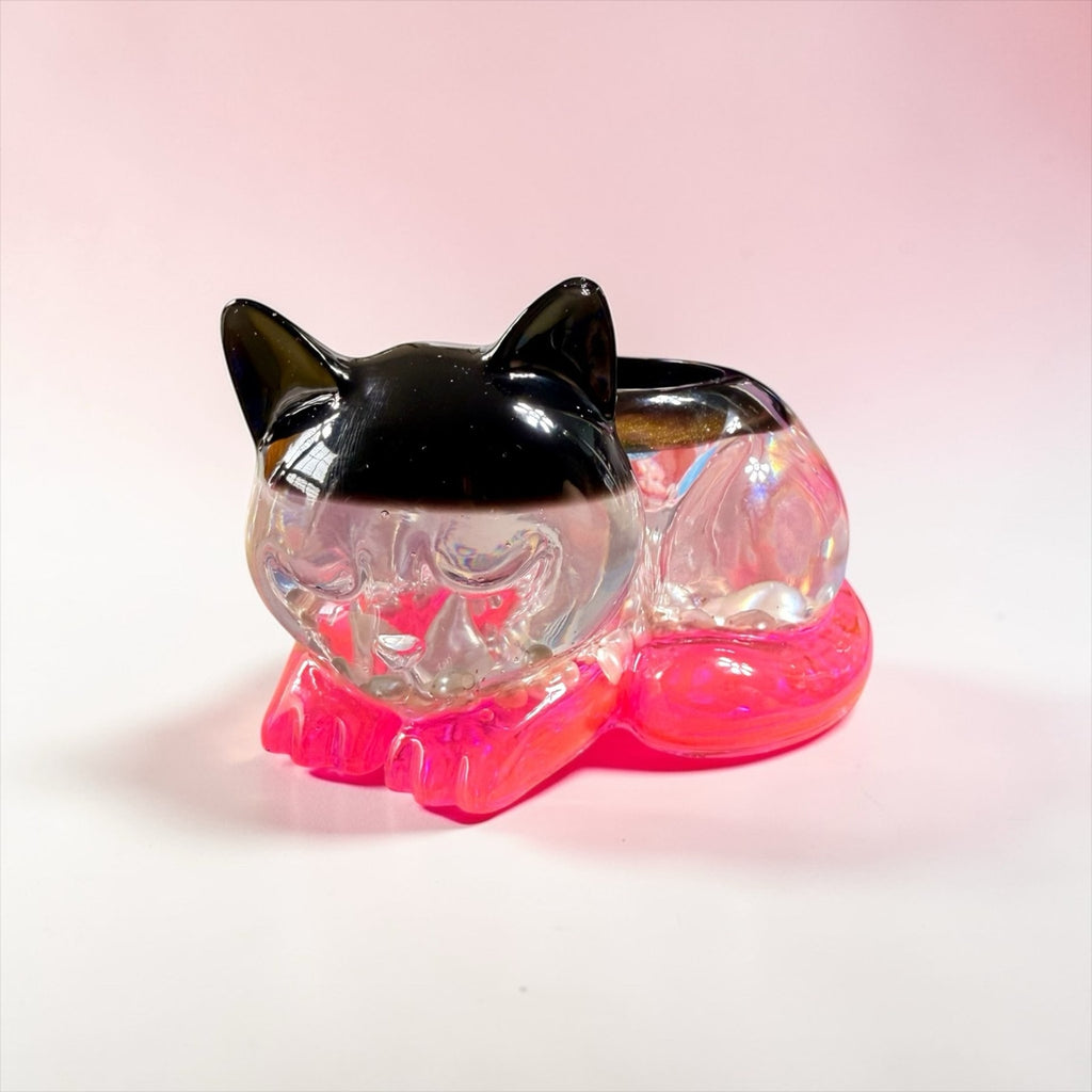 Resin Remnant Creation Sleeping Cat Tea Light Holder Pink Glow Pearl