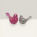 Handmade Glitter Epoxy Resin Bird Figurines • Pink & Silver Shelf Decor Set