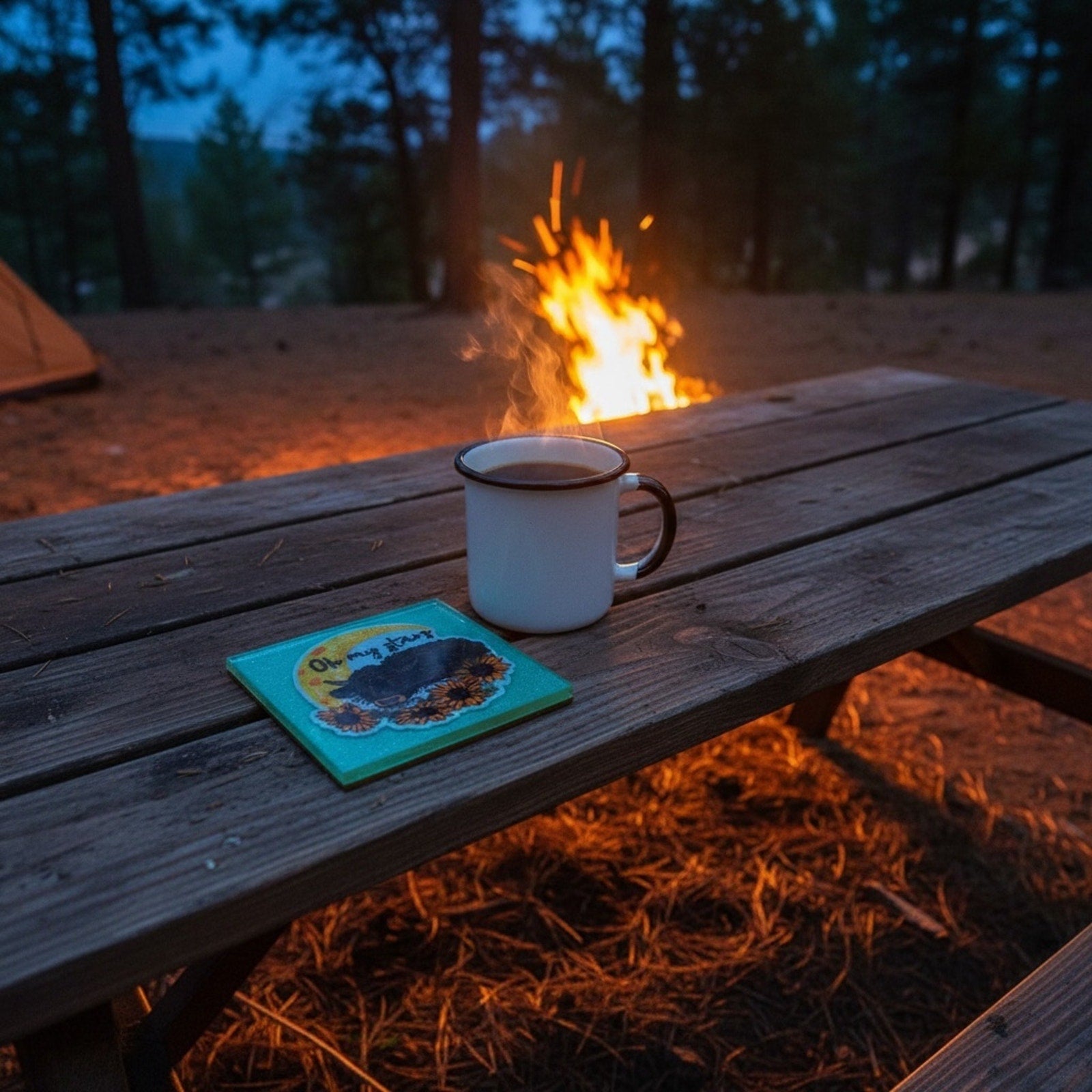 Handmade Set of 4 Retro Highland Cow Resin Coasters –Sunflower Boho Vibes