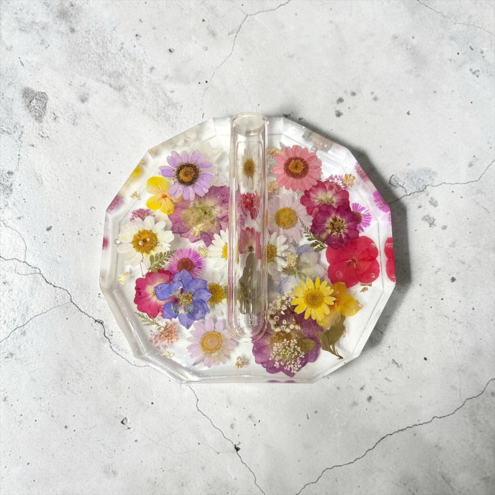 Handmade Pressed Flower Bud Vase | Real Dried Flowers in Crystal Clear Resin |