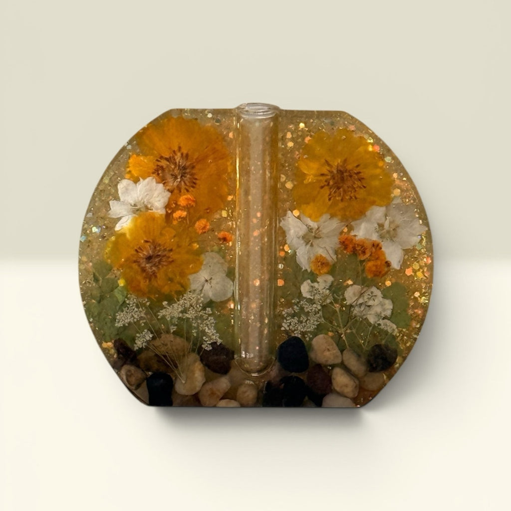 Handmade Pressed Flower Resin Vase | Wildflower Decor | Nature-Inspired Home Acc