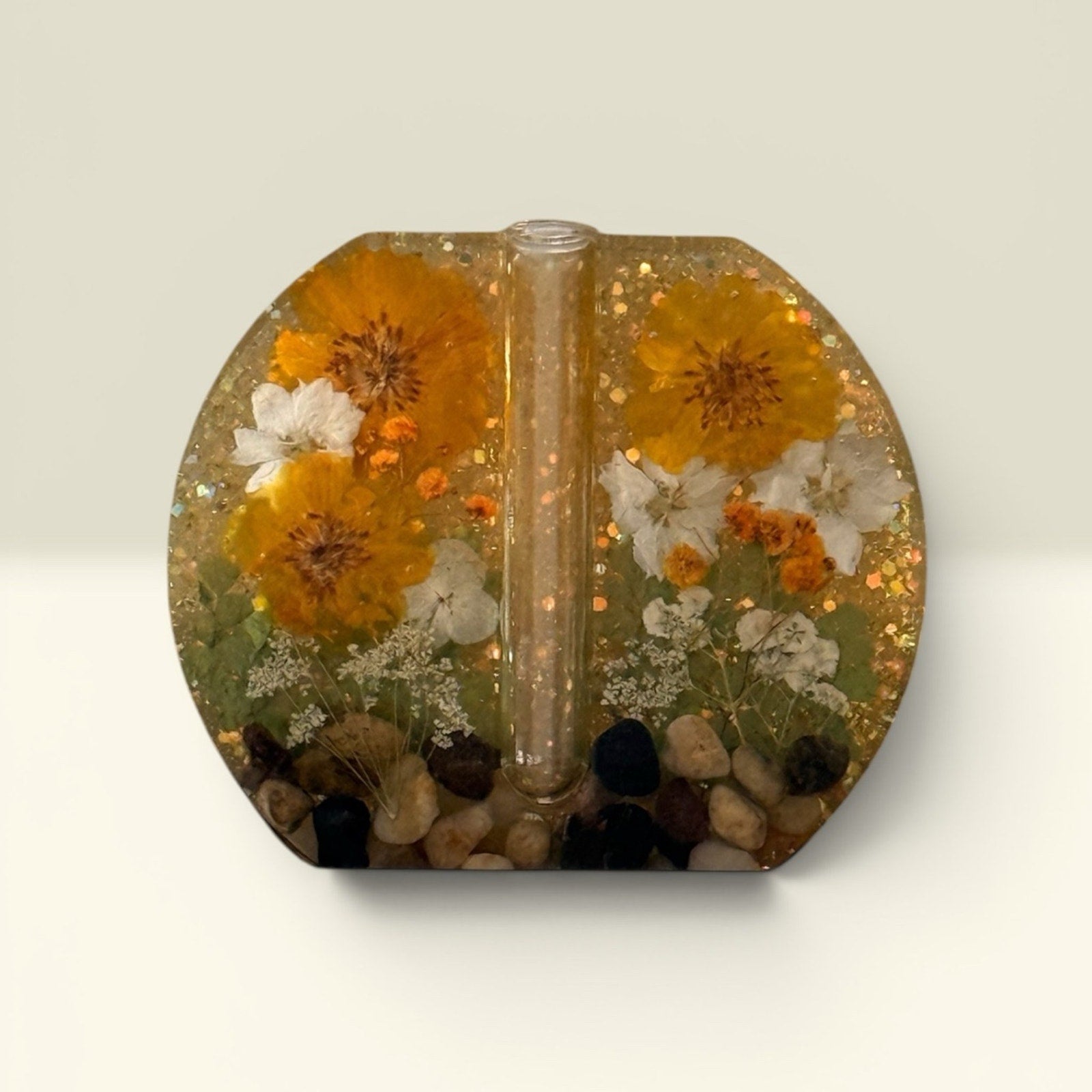 Handmade Pressed Flower Resin Vase | Wildflower Decor | Nature-Inspired Home Acc